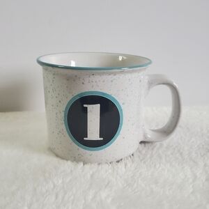 Clay Art Monogrammed I White Light Blue Teal Coffee Cup Mug 13 Oz
